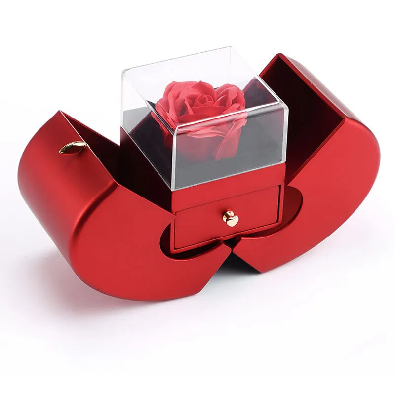 Elegant Red Apple Box With Eternal Rose and Necklace